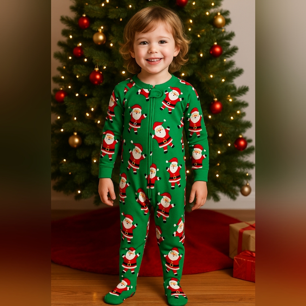 Y) Child of Mine Santa Print Green Footed Pajamas – Size 5